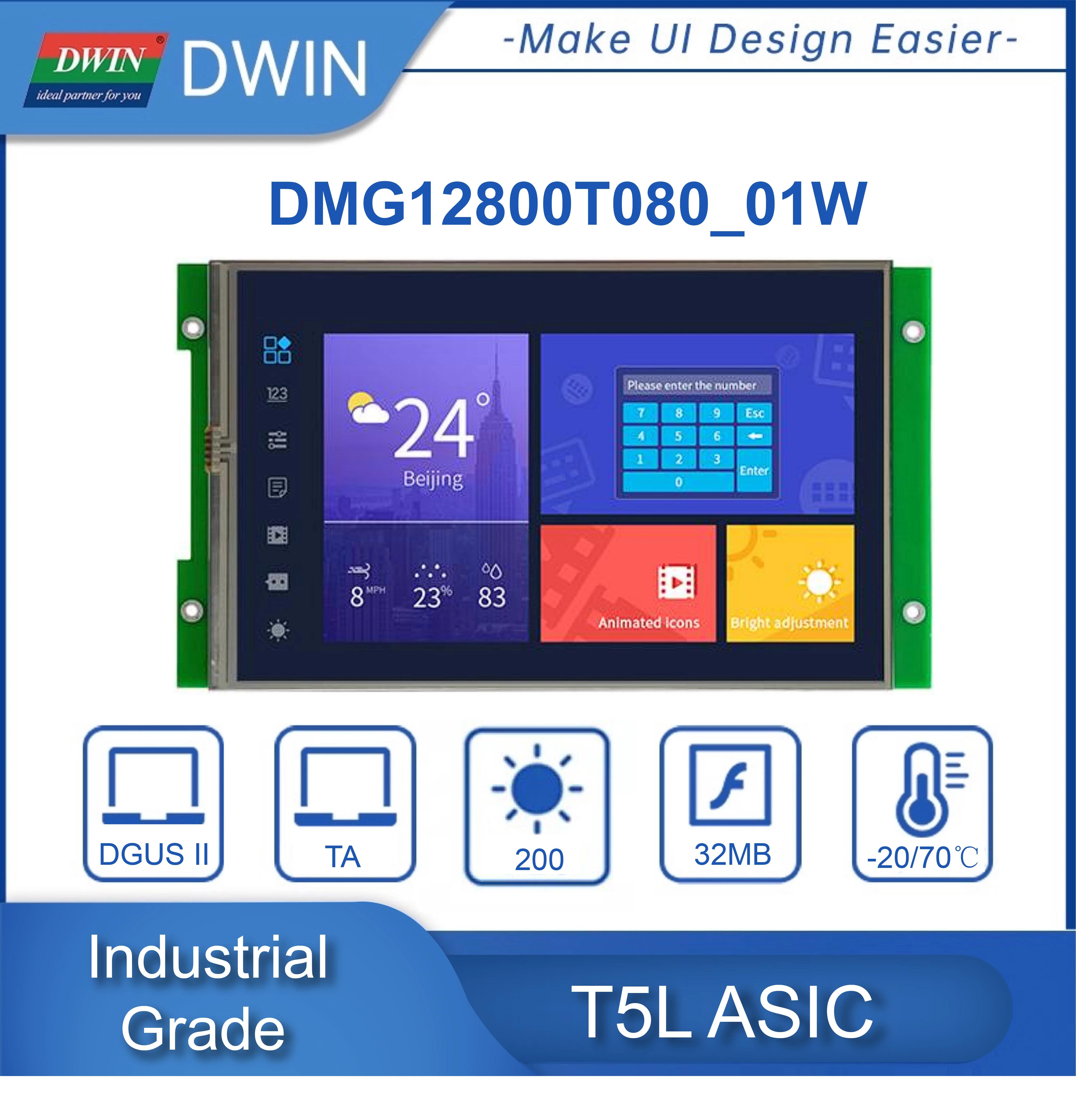 DWIN 8.0 ġ LCD , 1280*800 TFT LCD ÷, HMI UART RS232 RS485 PLC ESP32 DMG12800T080_01W  